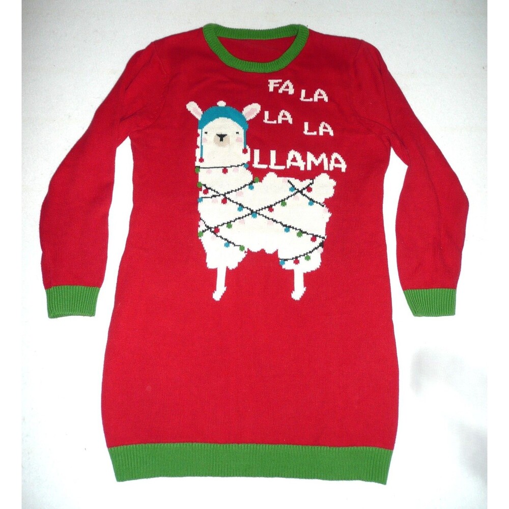 Fa La La La Llama Christmas Holiday Tunic Ugly Sweater Dress Size XL Ladies
